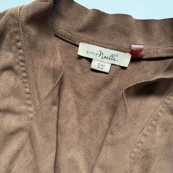 brown open front‎ cardigan faux suede long sleeve Size S/M Simply Noelle - Picture 2 of 12